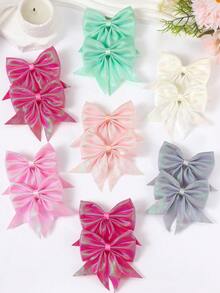 6pcs Random Multi-Color Iridescent Bow Hair Clips, Solid Color Barrettes For Cute Girls, Fashionable Daily & Party Hair Accessories - Multicolor - View 4