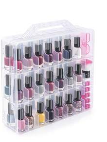 1 Peça Caixa de Armazenamento de Esmalte de Unha, Adequada para 48 Frascos, Suporte de Esmalte de Unha em Gel de Dois Lados, Com Placa Divisória Ajustável - Retângulo - Visão 3