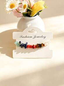 Bracelet à perles de cristal, bracelet extensible en pierre naturelle irrégulière, bracelet chaîne ajustable en cristal de guérison des chakras, bijoux de mode bohème colorés à perles pour femmes - Multicolore - Voir 8