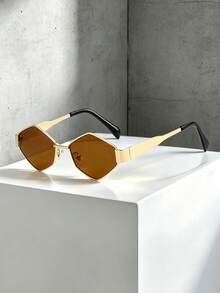 2 Pares/1 Par de Óculos de Verão da Moda, Armação de Metal Poligonal Retrô, Unissex, Adequado para Fotografia de Rua, Viagem e Uso Diário. - Multicolorido - Visão 8