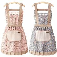 2pcs/1pc Floral Princess Apron With Adjustable H-Strap And Pocket, Suitable For Cooking, Baking And Restaurant Use, Pink And Beige Floral Pattern, Essential For Baking, Cute Apron, 2581 Sold - A - View 12