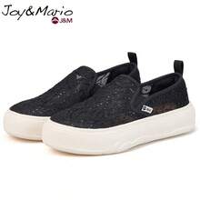 joy&mario 1雙女款黑色蕾絲亮片厚底樂福鞋，透氣網面輕量防滑休閒鞋，適合日常穿著與街頭風格 - J&M - 黑色 - 查看 4