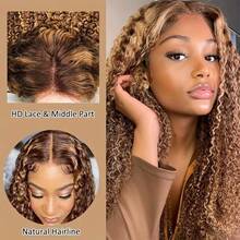 30 Inch Highlight Ombre Lace Front Wig Human Hair 13x6 HD Honey Blonde Deep Wave Lace Front Wigs Human Hair 250% Density 4/27 Wet And Wavy Water Wave Lace Frontal Wigs 13x4 Colored Culy Glueless Wigs Human Hair For Women - S4/27 - 查看 10
