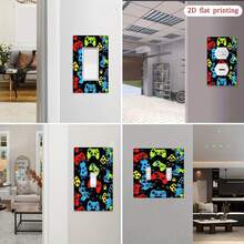 1pc 2D Printed "Play Start Let Go" Light Switch Panel Cover, Functional Decorative Wall Plate, With Exquisite Pattern, Suitable For Bedroom, Kitchen And Home Decor, 2D Flat Version - Multicolor - View 3
