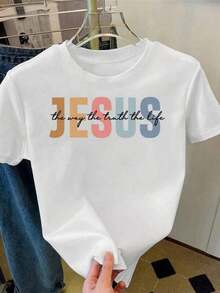 Camiseta Gráfica de Algodón Talla Grande para Mujer - Camiseta Oversize con Versículo Bíblico Cristiano - Estampado de Escritura 'Me Salvó la Vida', Camiseta Transpirable de Corte Holgado con Cuello Redondo y Manga Corta para Eventos de Iglesia, Fiestas de Verano, Ropa Casual de Fe - Atuendos Espirituales, Y2K, Camiseta Oversize para Hombre, Tops de Verano, Playeras de Mujer - Blanco - Ver 9
