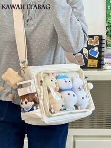 Kawaii Japanese School Crossbody Bags Basic Style Solid Color Clear Transparent New Simple Girls Shoulder Bag Preppy College Student Handbags With Badges Display Plate Small Side Pocket Can Put 10cm Dolls DIY Ita Bag JK Back To School Gifts Concert Anime Fans Bags Women Bolsos - Be - Xem 5