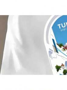 Camiseta de hombre de color oscuro con un diseño inspirado en la arquitectura de los arcos de Bou Said en Túnez. Es perfecta para salidas casuales de verano y looks cotidianos. - Blanco - Ver 4