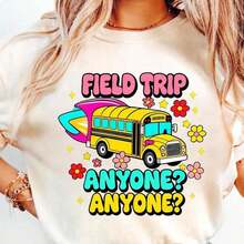 1 "Field Trip Anyone" T-Shirt, School Trip T-Shirt, "Teacher Magic School Bus" T-Shirt, Field Day T-Shirt, "Seatbelts Everyone" T-Shirt, "Frizzle" T-Shirt, Teacher T-Shirt, Oversized Graphic Tees For Women, 100% Cotton, Crew Neck, Short Sleeve, Casual Tops, 180g, 100% Cotton, All Designs Are Printed. Unisex. - White006 - 查看 2