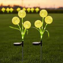 3頭太陽能LED蒲公英燈，適用於庭院花園景觀裝飾 - 暖白 - 查看 3