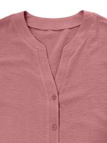 Plus Size Sleeveless V-Neck Button Decorated Tank Top Pink - Pink - View 3