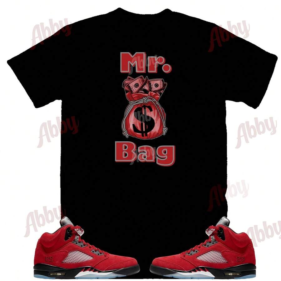 Mr. Bag Retro 5 Raging Bull Sports T-Shirt, Retro 5 Raging Bull T-Shirt, Red And Black 5s T-Shirt - 款式 - 查看 1