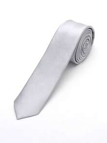 1 Unisex 1.9 Inch (5cm) Silver Skinny Tie, Suitable For Weddings, Graduations, Formal And Casual Occasions - Silver - View 6