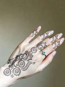 Hana Hand-Drawn Hollow Floral Tattoo Stencil - Sexy Floral Pattern, Suitable For Hands, DIY Painting, Ink, Reusable Mandala Design Template Stickers, Suitable For Women Body Party Makeup - Black - View 2