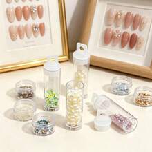 1/3/10 piezas Caja de almacenamiento de perlas y rhinestones transparentes para decoración de uñas, caja organizadora de plástico con agujero para colgar, herramienta de manicura - Multicolor - Ver 3
