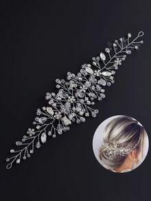 1pc Crystal & Rhinestone Decor Bridal Bridesmaid Hair Comb, Luxurious Hair Accessory For Wedding, Banquet, Party - Silver - View 2