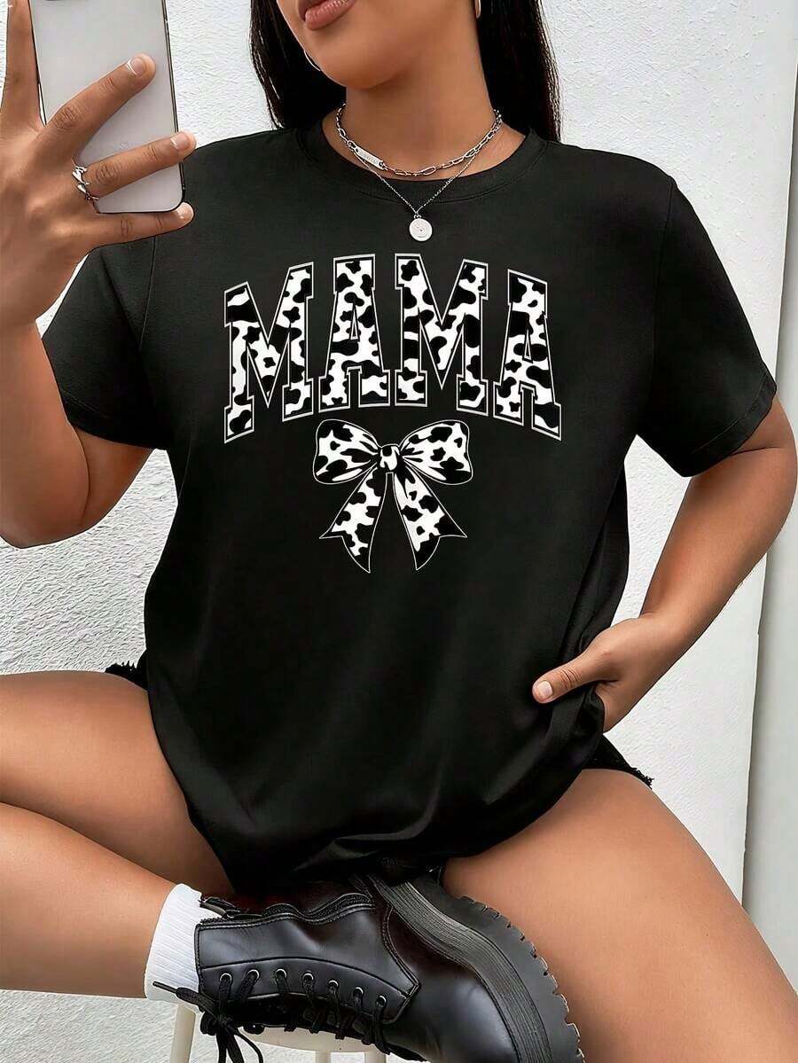 Boy Girl Farm 1 Pieza Camiseta de Talla Grande para Mujer, Divertida, con Estampado Gráfico, de Manga Corta, Novedosa, Poliéster, Cuello Redondo, Ropa Casual, 220g - Negro - Ver 1