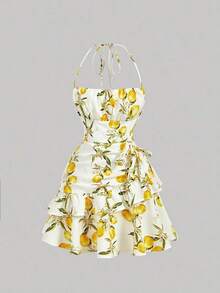 Vestido mini con cuello halter romántico y de moda para mujer - Multicolor 2 - Ver 2