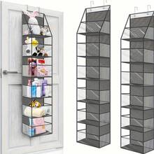 A Door-Mounted Yarn Storage Organizer Designed For Knitting And Crochet, Featuring 6 Transparent Plastic Bags And 2 Large Hooks - White - View 4