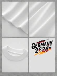 Gráfico con la palabra Germany 2026 que expresa pasión por el fútbol y orgullo nacional alemán con colores de la bandera y balón que simboliza energía y unidad en el deporte camiseta de mujer 100% algodón cómoda y moderna para aficionados al torneo mundial - Blanco - Ver 4