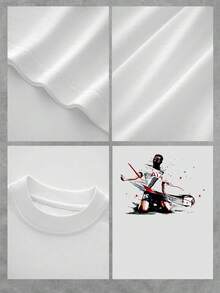 The Image Shows An Abstract Figure Of A Footballer Celebrating Energetically, Surrounded By Colorful Fragments That Symbolize Passion, Movement, And Athletic Strength, Conveying Enthusiasm And Dynamism. Women's 100% Cotton T-Shirt, Comfortable And Breathable For Everyday Casual Wear And Sports. - 白色 - 查看 4