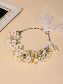 1pc Daisy Flower Wreath Headband, Handmade Floral Headpiece For Girls - White - View 5