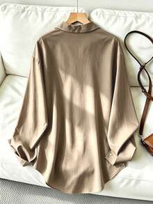 Women's Casual Loose Front Button Long Sleeve Shirt, Suitable For Spring And Autumn - Beige - View 2