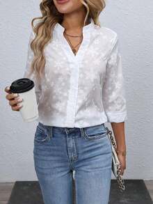 Blusa de mujer con bordado floral y cuello con muesca, manga 3/4.Tops de manga tres cuartos - Blanco 7 - Ver 3