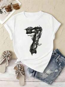 Camisetas gráficas con estampado de humo, camiseta gráfica casual para mujer, tela premium, cuello redondo, corte relajado, cómoda, estilo hip-hop urbano, camisetas de algodón para verano. - Blanco - Ver 3