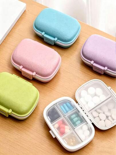 1pc Mini Portable Medicine Box, Large Capacity Travel Pill Storage Case. Compartment Design Suitable For Carrying And Storing Medicines, Vitamins And Fish Oil Supplements. This Is A Foldable Double-Layer Storage Box With 7 Magnetic Compartments.