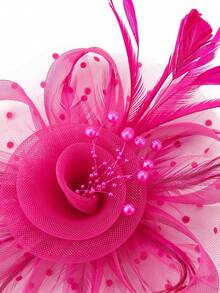 1pc Women's Tea Party Horse Racing Hat Kentucky Derby Hat Floral Mesh Hair Accessory Hair Clip Wedding Headpiece - Hot Pink - View 5