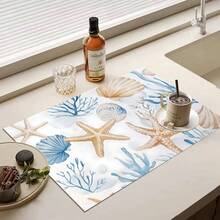 1 buah Alas Kopi Motif Bintang Laut Biru & Putih, Alas Kompor, Alas Pengering, Alas Pengering Silikon untuk Mesin Kopi, Alas Pengering Karet, Alas Pengering Piring Super Menyerap dan Tahan Aus, Untuk Meja Dapur, Restoran, Dapur, Dekorasi Meja Teras, Perlengkapan Dapur Rumah Tangga, Alas Dekoratif Meja Dapur - MultiWarna - View 10