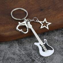 Guitar Shaped Keychain, Star & Heart Pendant Ornament, Unique Personalized Bag Charm Gift For Best Friend - White - View 5