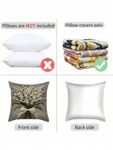 1 Vỏ gối trang trí họa tiết hoa linh lan xanh cổ điển - Thiết kế in một mặt thêu giả thanh lịch có nơ và lá, nhiều kích cỡ, Vỏ gối cho gia đình, ghế sofa, hiên nhà và sân hiên, trang trí phòng ngủ và phòng khách (không bao gồm ruột gối), Vỏ gối ngoài trời, họa tiết dệt trang trí nhà thanh lịch, Vỏ gối trang trí - Không thêu - Nhiều màu - Xem 4