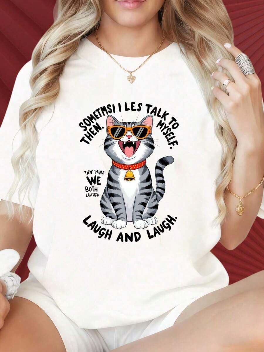 Camiseta de Mujer con Estampado Gráfico, Algodón Ligero, Verano, Cuello Redondo y Manga Corta, Camiseta de Mujer con Diseño Gráfico de Gato Divertido Hablando Solo y Ríendose, Camiseta de Mujer con Gafas de Sol y Cuello de Campana, Diseño Gráfico, Top Casual Negro, Deportivo, para Bádminton, Tenis, Estampados Divertidos, Adecuada para Fiestas de Navidad, Actividades Deportivas, Fiestas de Vacaciones, Salidas, Deportes y Otros Regalos Navideños (220g). Camiseta Oversize Mujer Estampado 100% Algodón Puro (220g) con Divertidos Estampados de Bádminton y Tenis, Ideal para Fiestas de Navidad, Actividades Deportivas, Fiestas de Fin de Año, Salidas y Otros Regalos Festivos. - Blanco - Ver 1