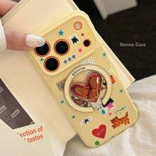 GUCADI Lemon Yellow Magnetic Alkaline Water Heart-Shaped Magnetic Phone Holder Case, Suitable For IPhone 17 Pro Max, Apple 16 Magnetic Holder, 15 Sticker Model, 13 Soft Case, Cute, Creative, Geometric, Cartoon Style, Adorable, Fresh, Niche, Ins Style - Lemon Yellow - View 11