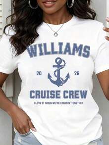 Camiseta de Cuello Redondo para Mujer, Estampado de Ancla de la Crucero Williams 2026, Manga Corta, para Vacaciones de Verano, Playa, Viajes y Fiestas - Blanco - Ver 7