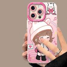 Música con temática de conejita de anime rosa bailando.funda de teléfono Fundas compatibles con ,Apple,VIVO,OPPO,,, y Honor.Fabricadas en silicona TPU,ofrecen protección contra golpes y caídas. - Blanco - Ver 4