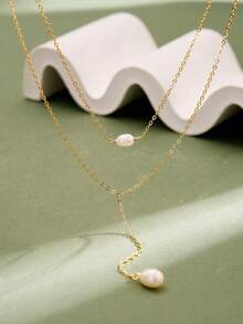 ORSA JEWELS 1件 925純銀 14K金 Y型珍珠鏈吊墜項鍊，天然珠寶，適合女性、男性，婚禮派對宴會禮物，生日 - BQN27 - 查看 4