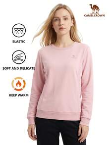 CAMEL CROWN Sweatshirt lengan panjang kerah bulat longgar untuk wanita, serbaguna untuk musim semi dan musim gugur, cocok untuk pakaian kasual di luar ruangan. - Bedak matte lembut - View 1