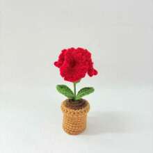 1pc Handmade Crocheted Potted Plant, Tulip/Sunflower/Heart Shaped Flower Desktop Decor, Knit Rose Flower, Forget-Me-Not Potted Plant Gift, Artificial Flowers Desktop Ornament, Party Favor - Multicolor - View 34