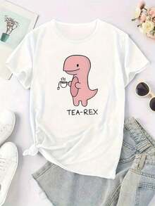 Nuevas camisetas casuales de verano, regalos para las fiestas. Una nueva camiseta de manga corta con cuello redondo para primavera/verano - Patrón estampado TEA-REX, manga corta con cuello redondo, ropa de primavera/verano para mujer, elegante, única y divertida, cómoda, suave y, ropa para el Año Nuevo del Caballo, camiseta de manga corta con cuello redondo estilo Y2K, nuevas llegadas, conjuntos para festivales, Día de la Madre - Camiseta unisex de algodón holgada de manga corta con cuello redondo, estilo vintage urbano. - Blanco - Ver 3