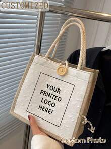 Custom Photo Linen Tote & Cosmetic Bag Set, Large Capacity Portable Shopping Bag. Perfect For Daily Commute, Travel, Beach And Outdoor Use. - Multicolor - View 2