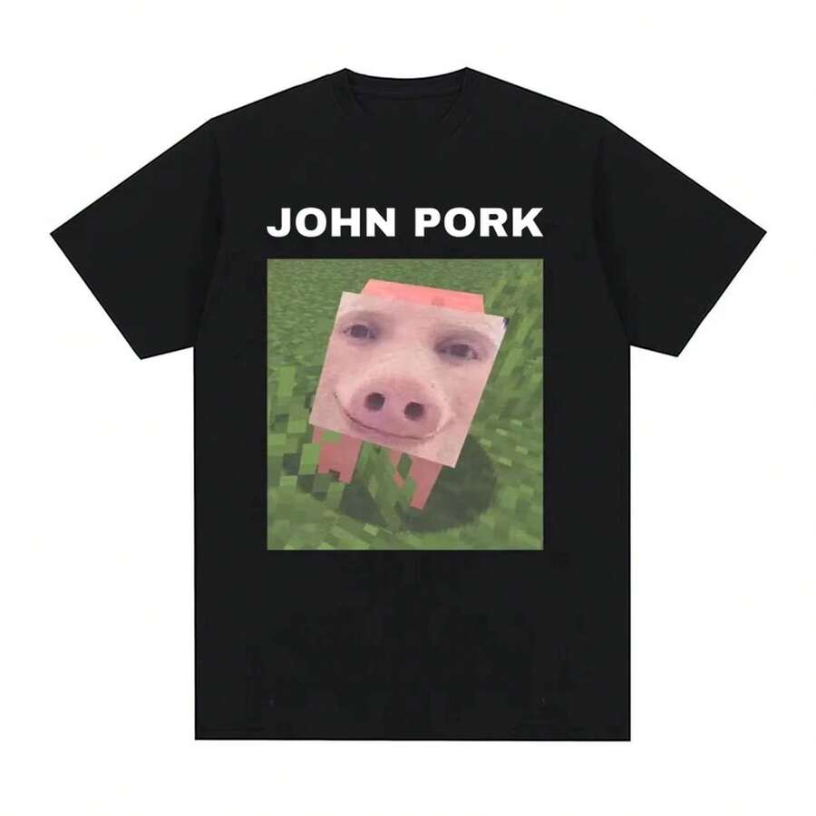 Camiseta John Pork Funny Meme T1EE para hombre y mujer, moda de , camiseta corta de manga corta para hombre, casual de verano, tops con cuello redondo, ropa urbana, 220 g, camiseta de algodón suave para hombre y mujer, hecha de tela premium duradera y agradable para la piel con un tacto suave, adecuada para todas las formas corporales y para uso diario. Tops casuales transpirables y ligeros, conjuntos elegantes a juego para otoño, perfectos para la vida diaria, actividades al aire libre, vies, vacaciones y diversas fiestas temáticas durante todo el año. - Negro - Ver 1