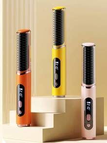 1pc Wireless Hot Air Brush, Cold Air Comb, Curling Iron, Compact Portable Straightener, Mini Straightening Brush, Negative Ion Hot Air Styling Comb, 5 Temperature Settings, Dual MCH Ceramic Heating, LCD Display USB Rechargeable Straightening Comb, Negative Ion Technology Hot Hair Brush, Straightener, Anti-Scald Protection, Student, Outdoor, Travel, Home, Dormitory Supplies, Women's Gift - Hot Air Comb - View 3