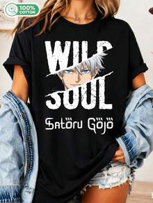 Unisex 100% Cotton T-Shirt With Wild Soul Anime Graphic Design, Casual T-Shirt For Fans Of. - Black - View 6
