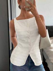 Blusa elegante sin mangas de cuello cuadrado para mujeres - Albaricoque - Ver 7