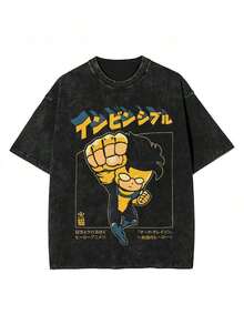 Camiseta gráfica Top pickLocalPCG Invincible Chibi - Estilo vintage hip hop, unisex, de manga corta y cuello redondo para hombres y mujeres, diseño urbano, estampado audaz, para fans del anime, uso diario casual. - Amarillo - Ver 7