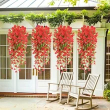 4/8pcs Artificial Morning Glory Plant Outdoor Simulated Flowers- No Maintenance Required- Multifunctional UV-Resistant Realistic Hanging Plants, Suitable For Home Decoration, Outdoor Courtyard, Porch, Terrace, Home Garden Decoration - Multicolor - View 8
