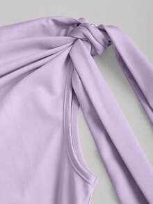 Vestido mini de estilo francés con cuello asimétrico, volantes, silueta esbelta y ceñido a la cintura, para un look sexy y favorecedor - Lila Púrpura - Ver 3