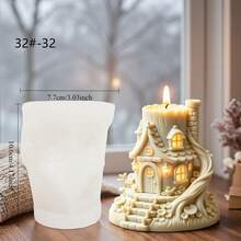 1个3D花屋城堡硅胶蜡烛模具，魔法树屋蜡烛制作模具 - 奇幻硅胶模具，适合圣诞装饰和礼品，易脱模且可重复使用，适用于环氧树脂、粘土和石膏工艺品 - 节日DIY的理想之选 - 白色 - 查看 15